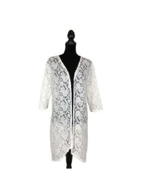 Women’s Ivory Floral Lace Open Front Long Cardigan Kimono Sheer Swimsuit Coverup